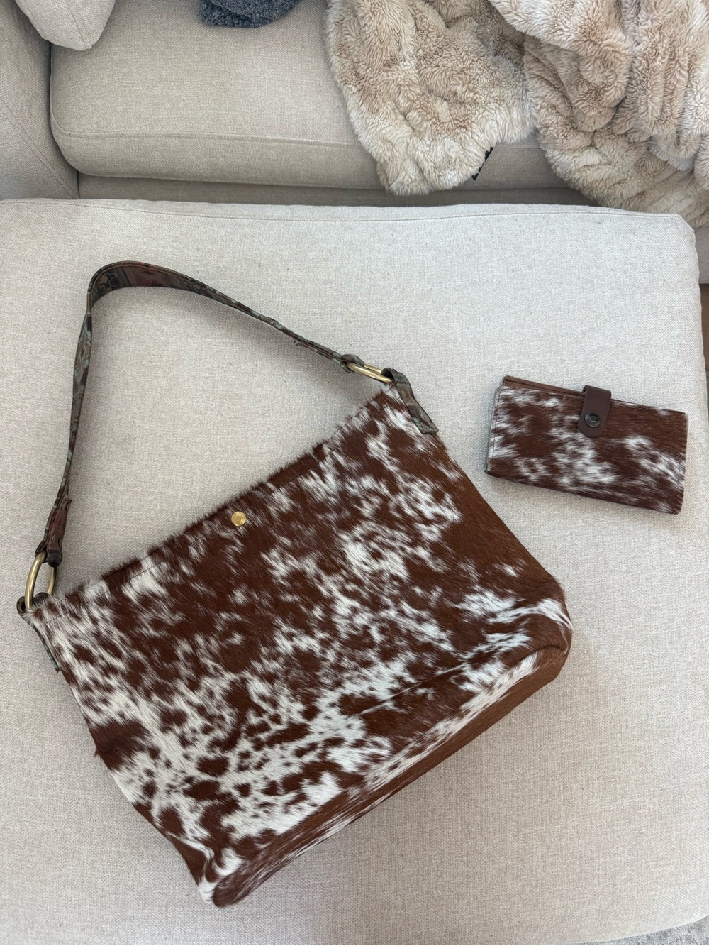 Real Cowhide Shoulder Bag with Matching Wallet